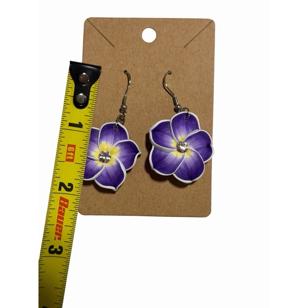 New Novelty Fashion Earrings tropical flower floral clay PURPLE - Picture 2 of 2